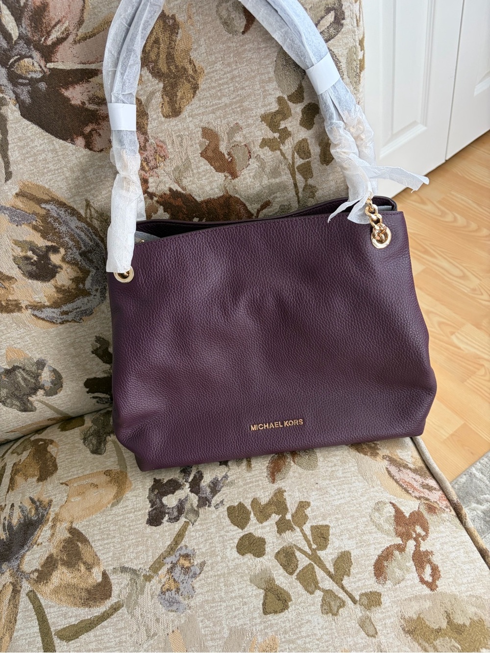 Michael Kors Plum Pebbled Leather Shoulder Bag with Gold Hardware